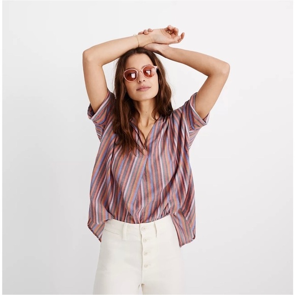 Madewell Courier Button-Back Shirt in Rainbow Stripe - Picture 2 of 8